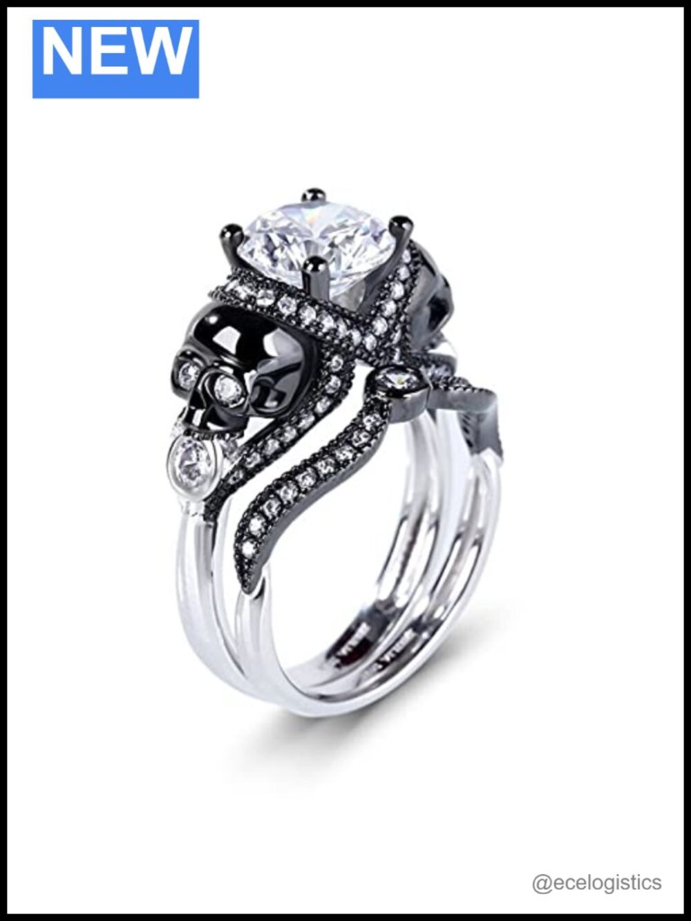 Jeulia 4.97 Carat Twist Skull Rings Women Two Tone Sterling Silver